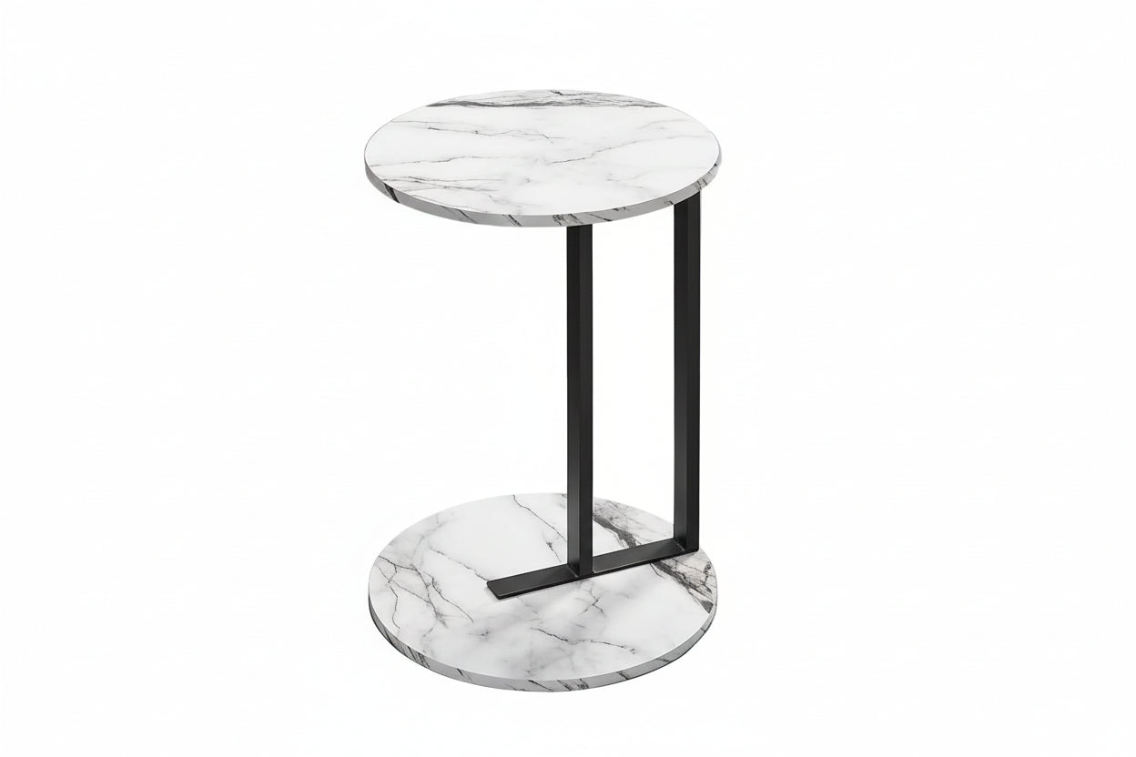 ACCENT TABLE - 24"H / WHITE MARBLE-LOOK / BLACK METAL