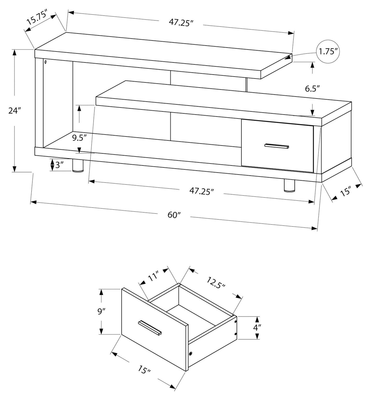 TV STAND - 60"L / ESPRESSO WITH 1 DRAWER