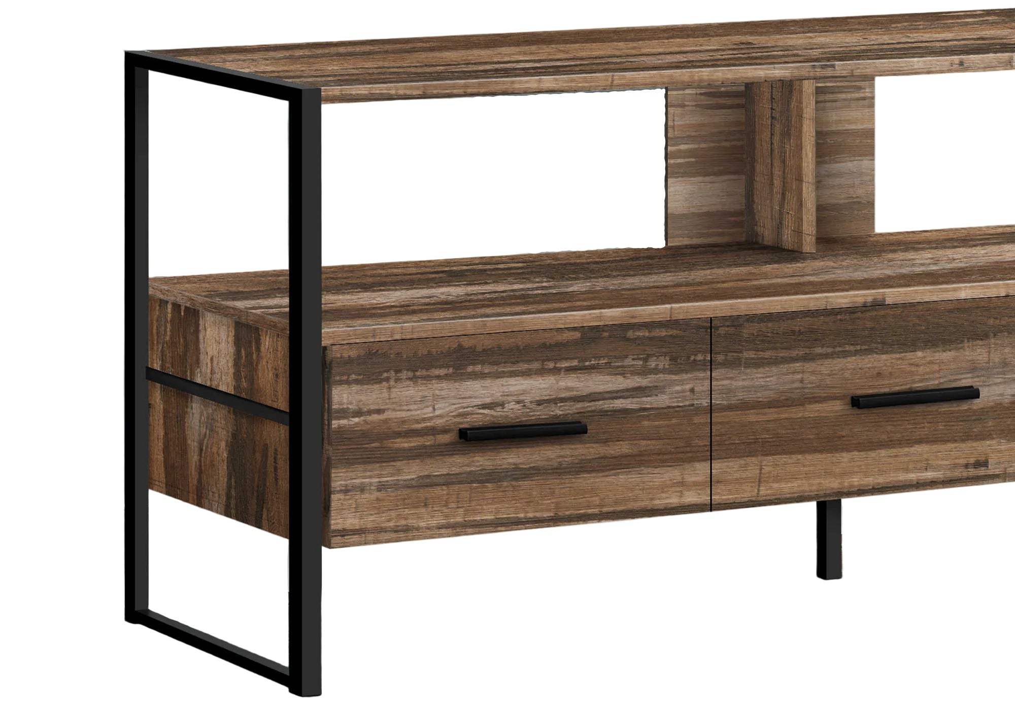 TV STAND - 48"L / BROWN RECLAIMED / BLACK METAL