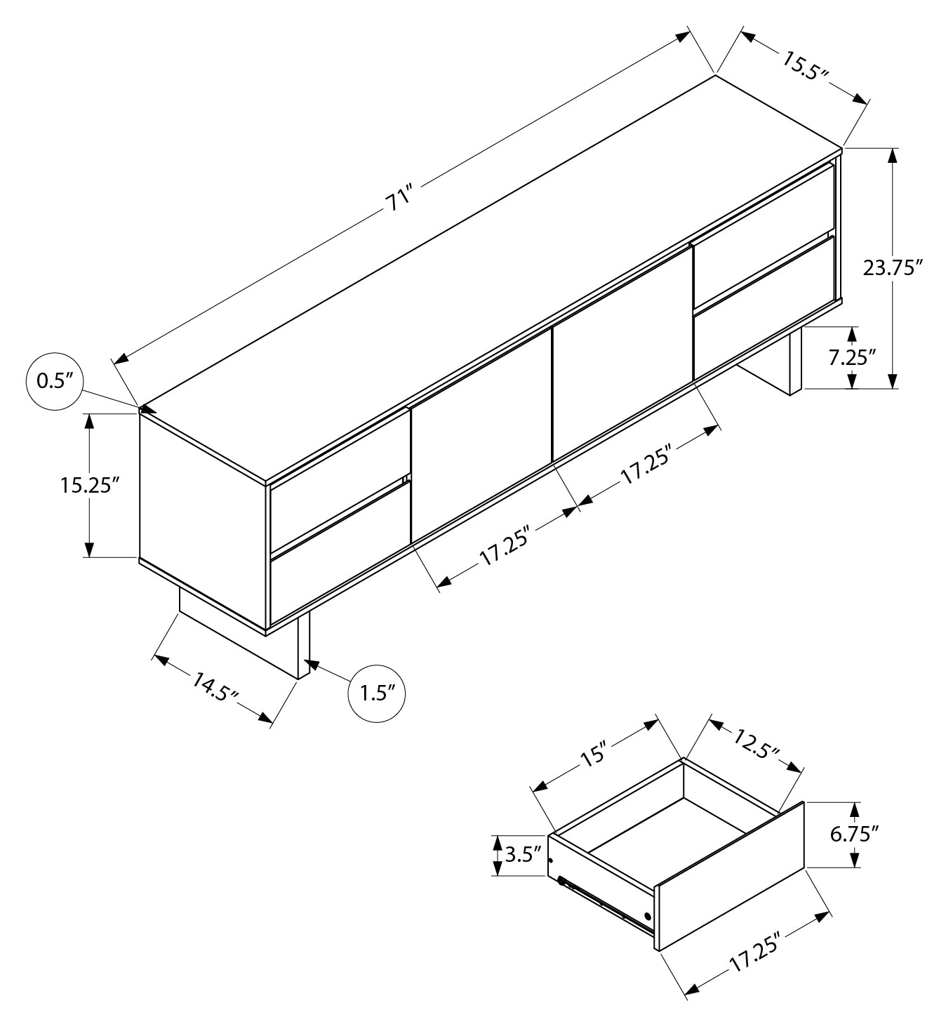TV STAND - 72"L / DARK BROWN WOOD-LOOK WITH STORAGE