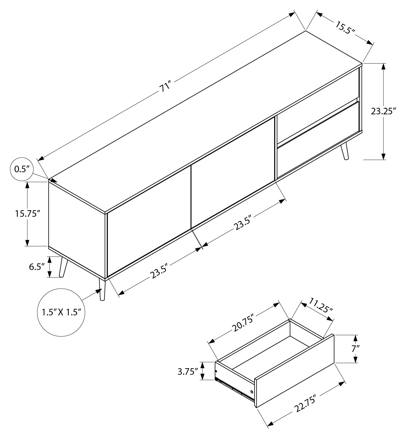 MEUBLE TV - 72"L / NOYER AVEC RANGEMENT