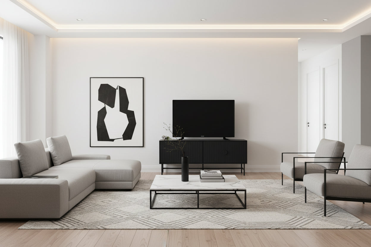 TV STAND - 60"L / BLACK WITH BLACK METAL