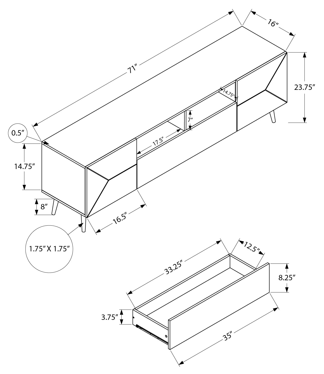 TV STAND - 72"L / BLACK WOOD-LOOK WITH STORAGE