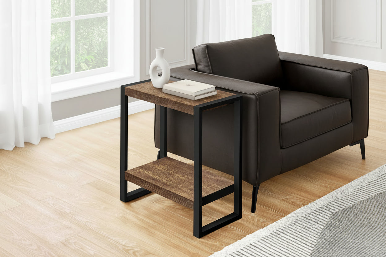 TABLE D'APPOINT - ASPECT BOIS RÉCUPÉRÉ MARRON / MÉTAL NOIR