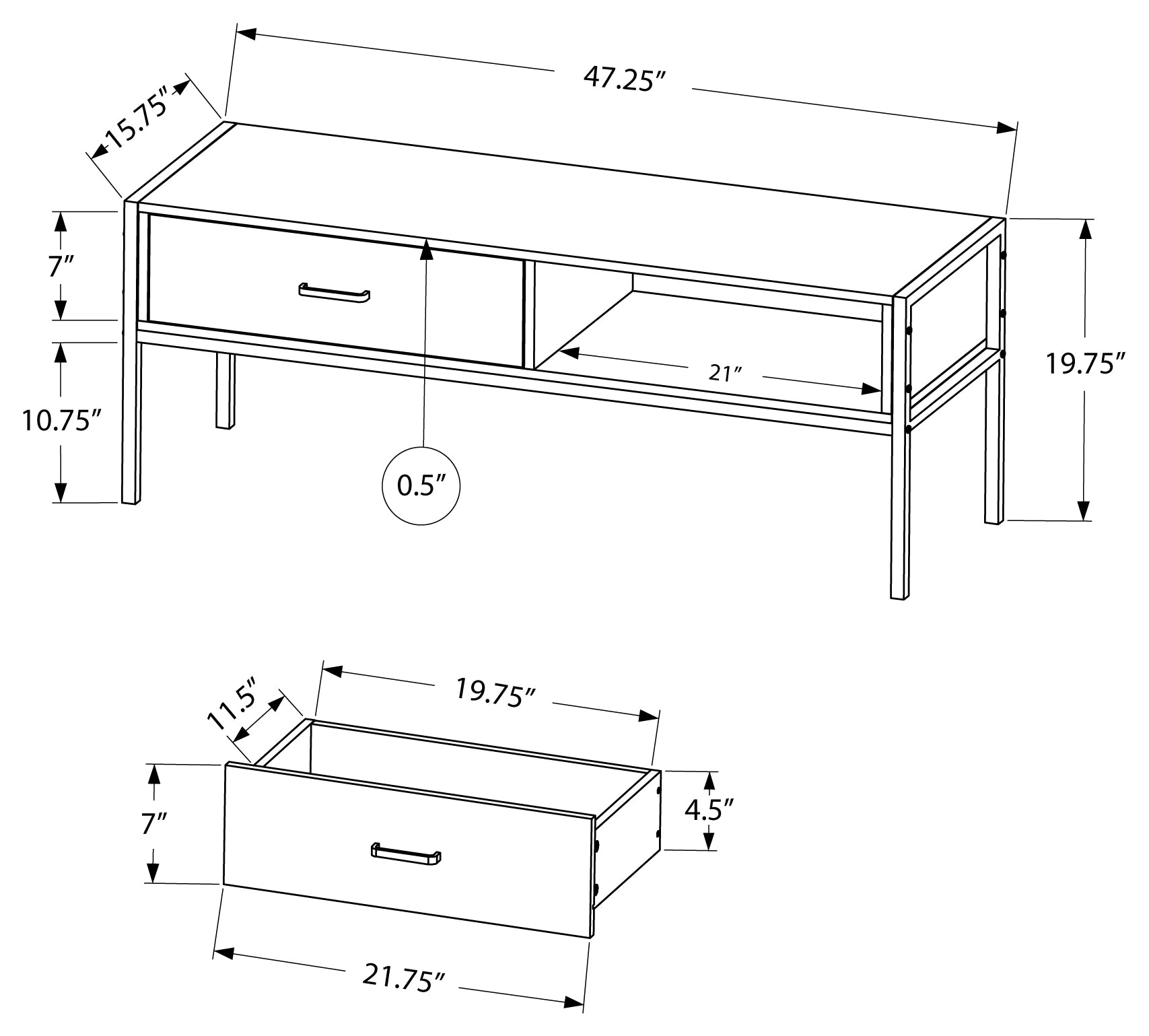 TV STAND - 48"L / BLACK / BLACK METAL