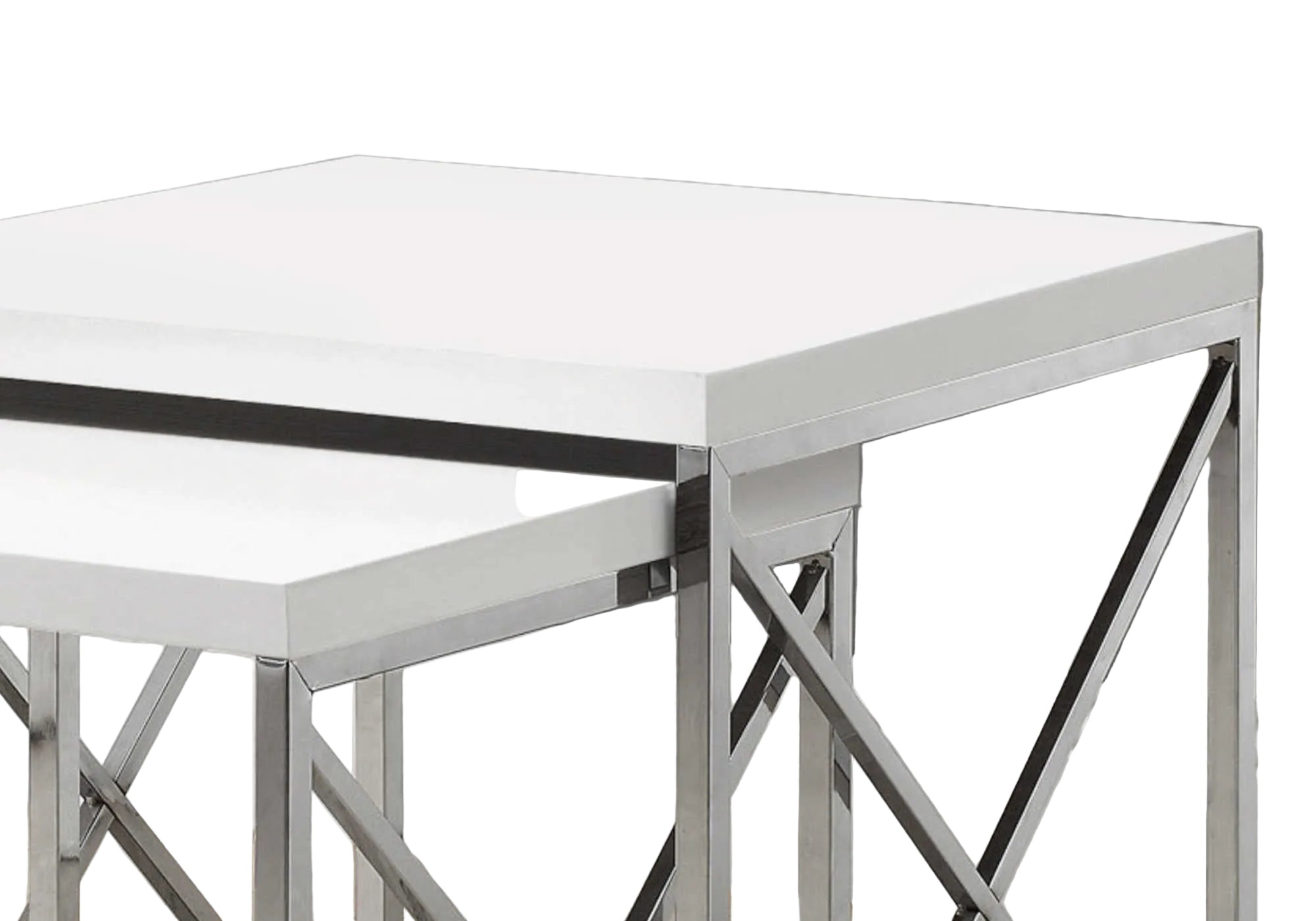 NESTING TABLE - 2PCS SET / GLOSSY WHITE / CHROME METAL