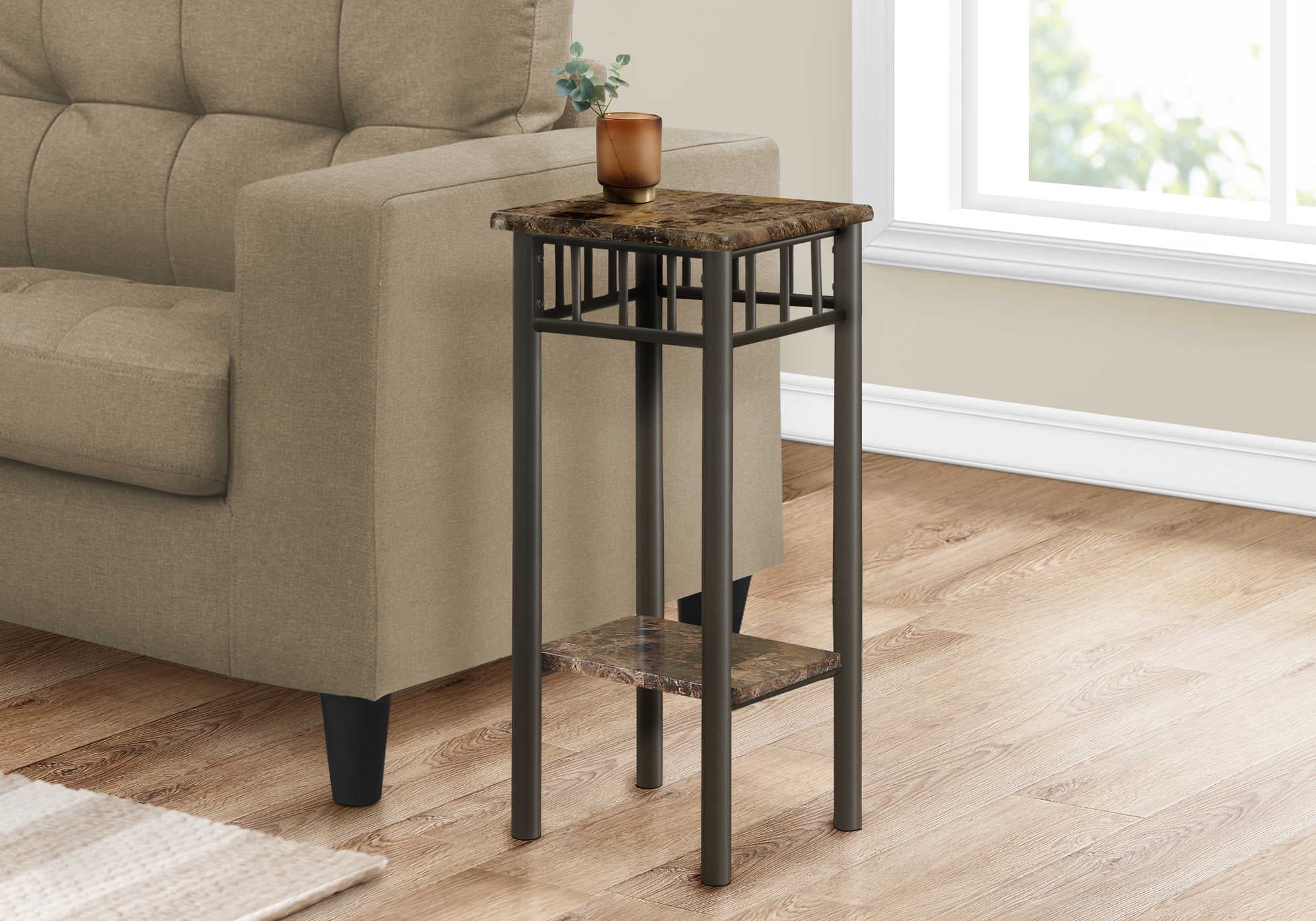 TABLE D'APPOINT - MARBRE ESPRESSO / MÉTAL BRONZE