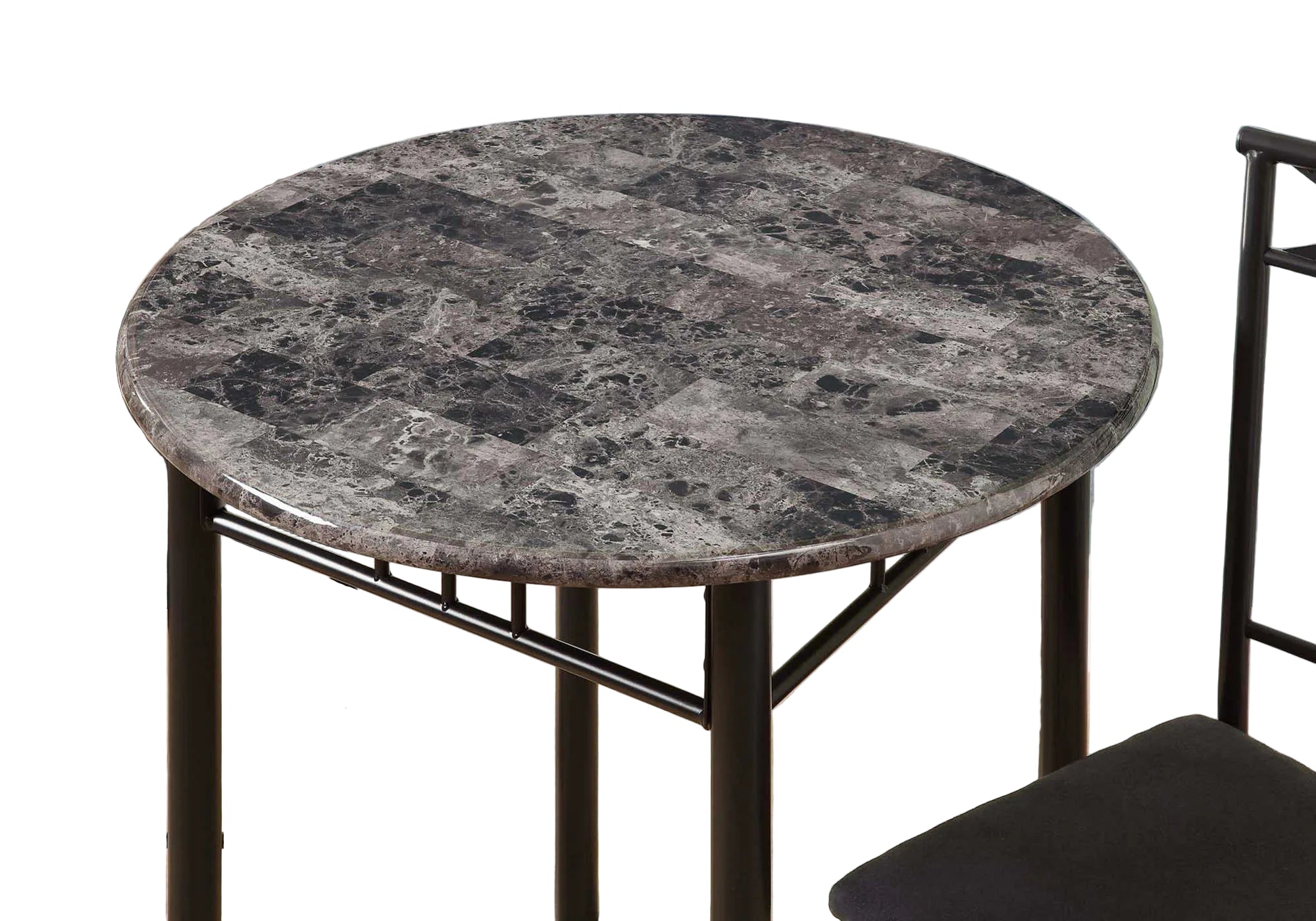 DINING SET - 3PCS SET / GREY MARBLE / CHARCOAL METAL