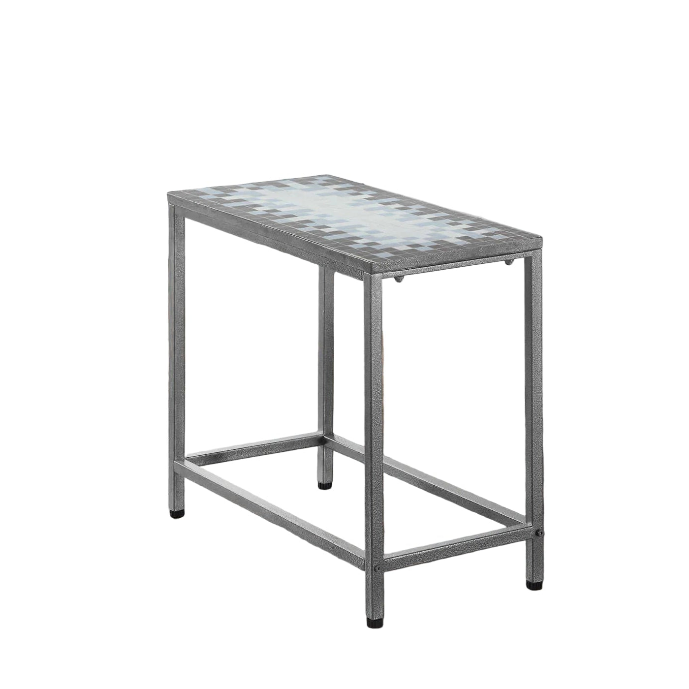 ACCENT TABLE - GREY / BLUE TILE TOP / HAMMERED SILVER