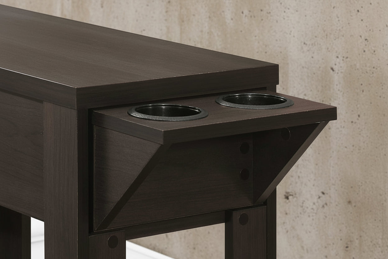 ACCENT TABLE - 23"H / ESPRESSO WITH A GLASS HOLDER