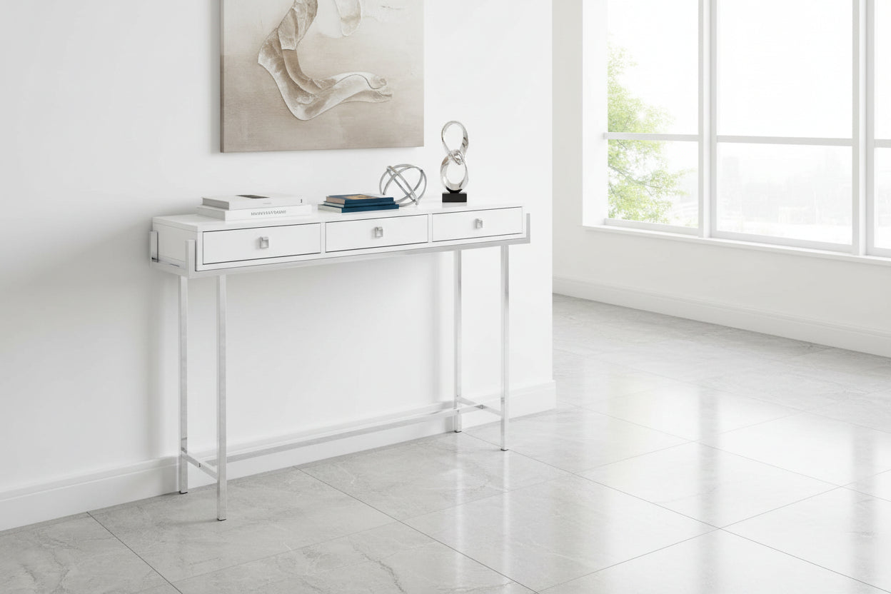 ACCENT TABLE - 48"L / GLOSSY WHITE / CHROME METAL