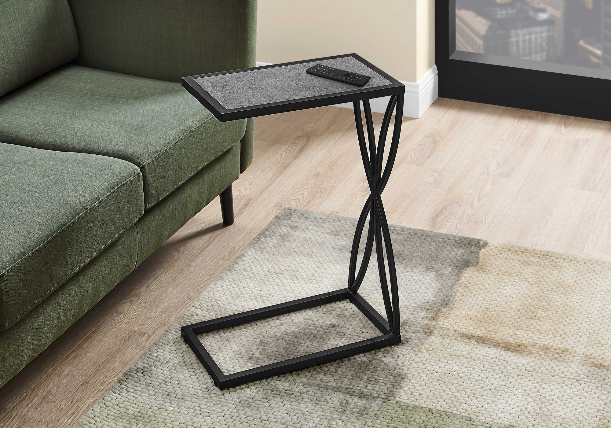 TABLE D'APPOINT - 25"H / ASPECT PIERRE GRISE / MÉTAL NOIR