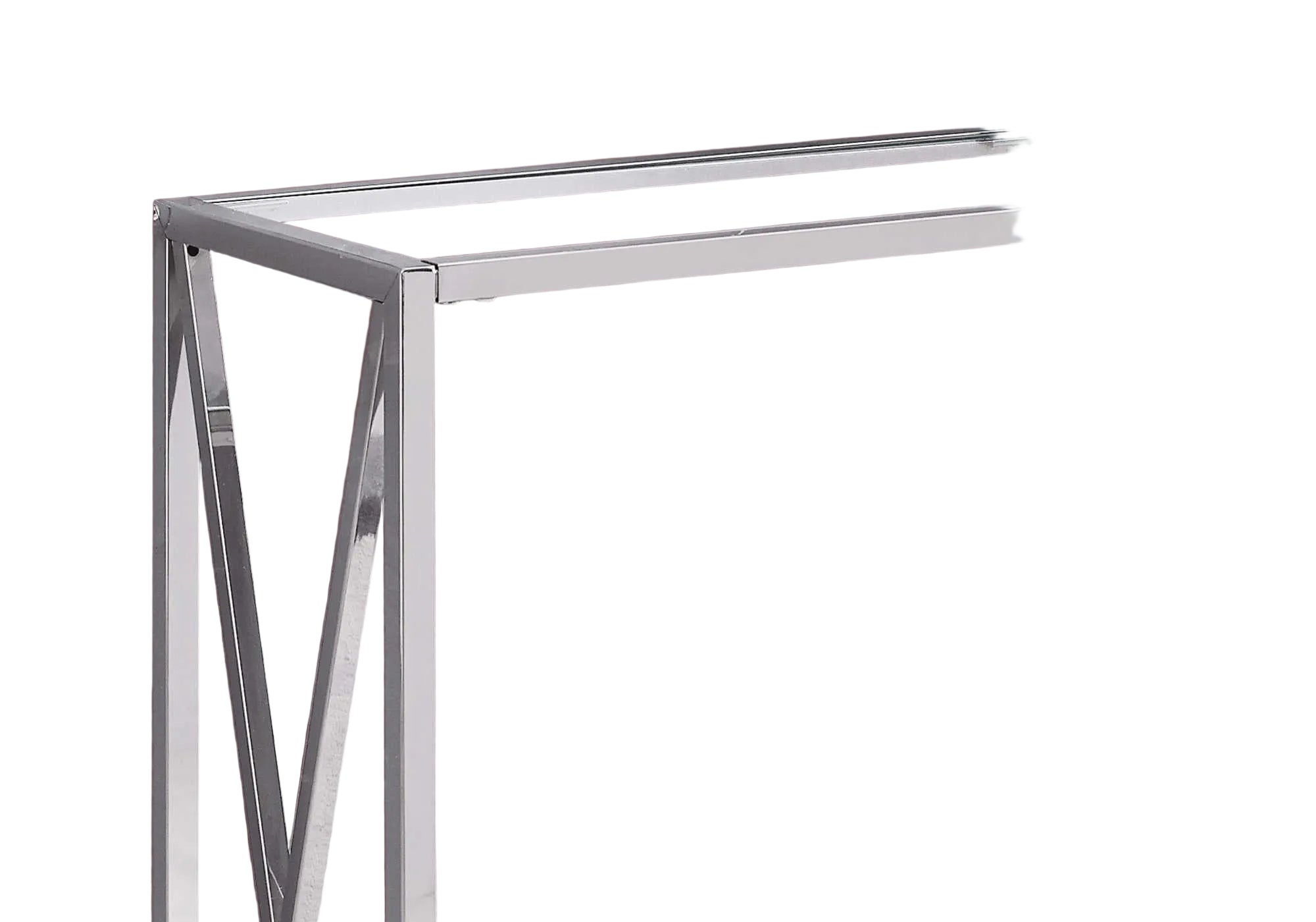 TABLE D'APPOINT - 42"L / MÉTAL CHROMÉ AVEC VERRE TREMPÉ