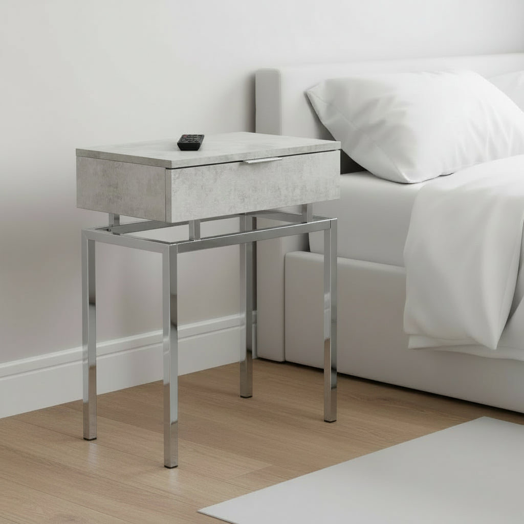 TABLE D'APPOINT - 24"H / CIMENT GRIS / MÉTAL CHROME