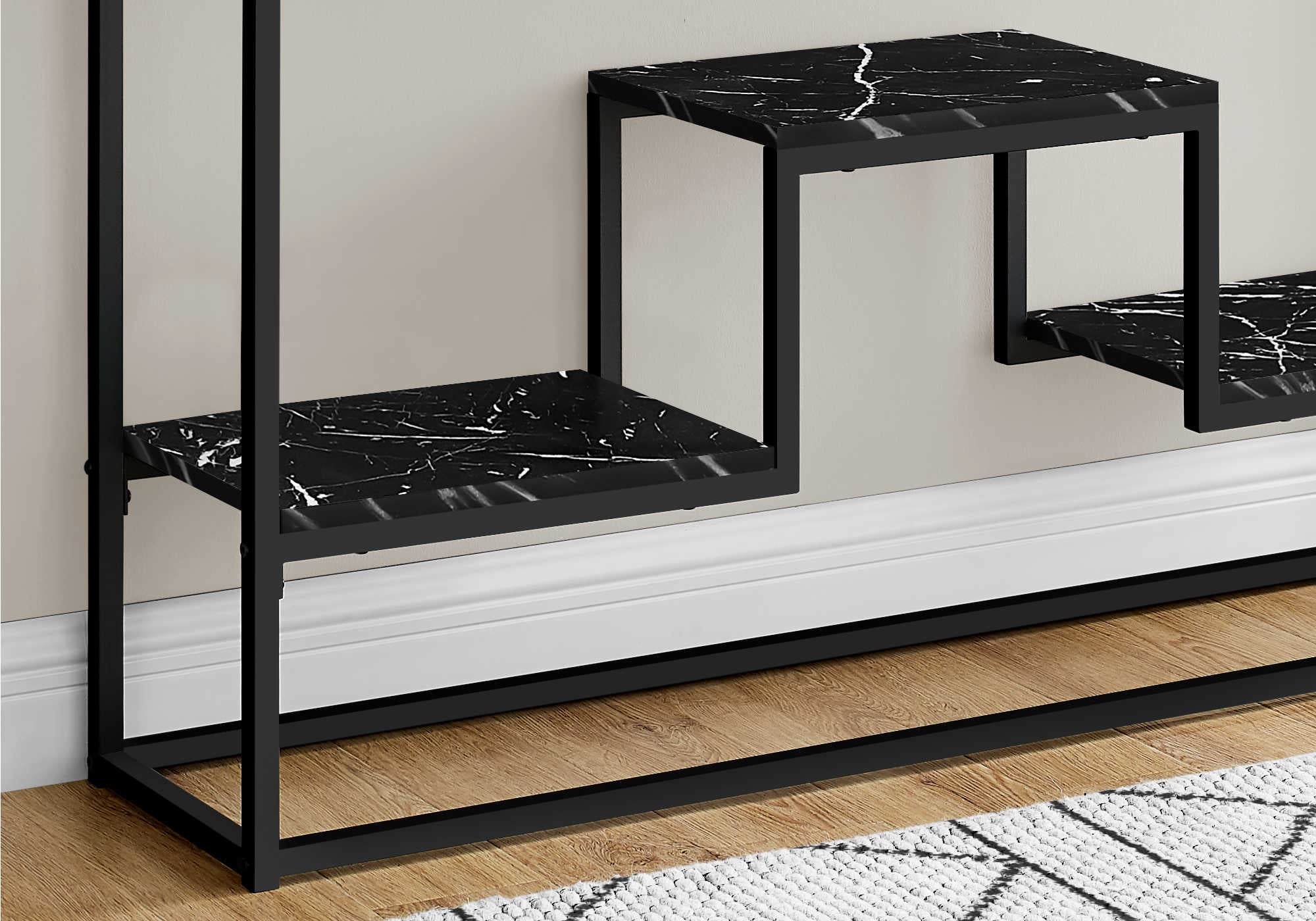 ACCENT TABLE - 48"L / BLACK MARBLE / BLACK METAL CONSOLE