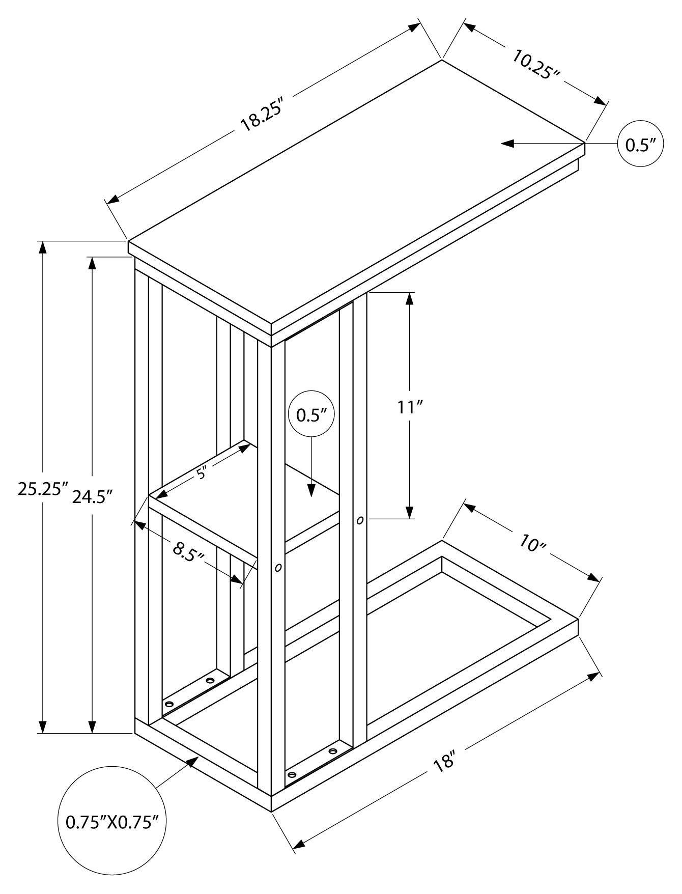 TABLE D'APPOINT - 25"H / ESPRESSO / MÉTAL NOIR