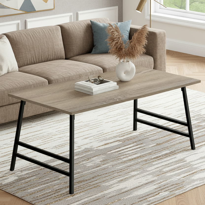 TABLE BASSE - 40"L / TAUPE FONCÉ / MÉTAL NOIR