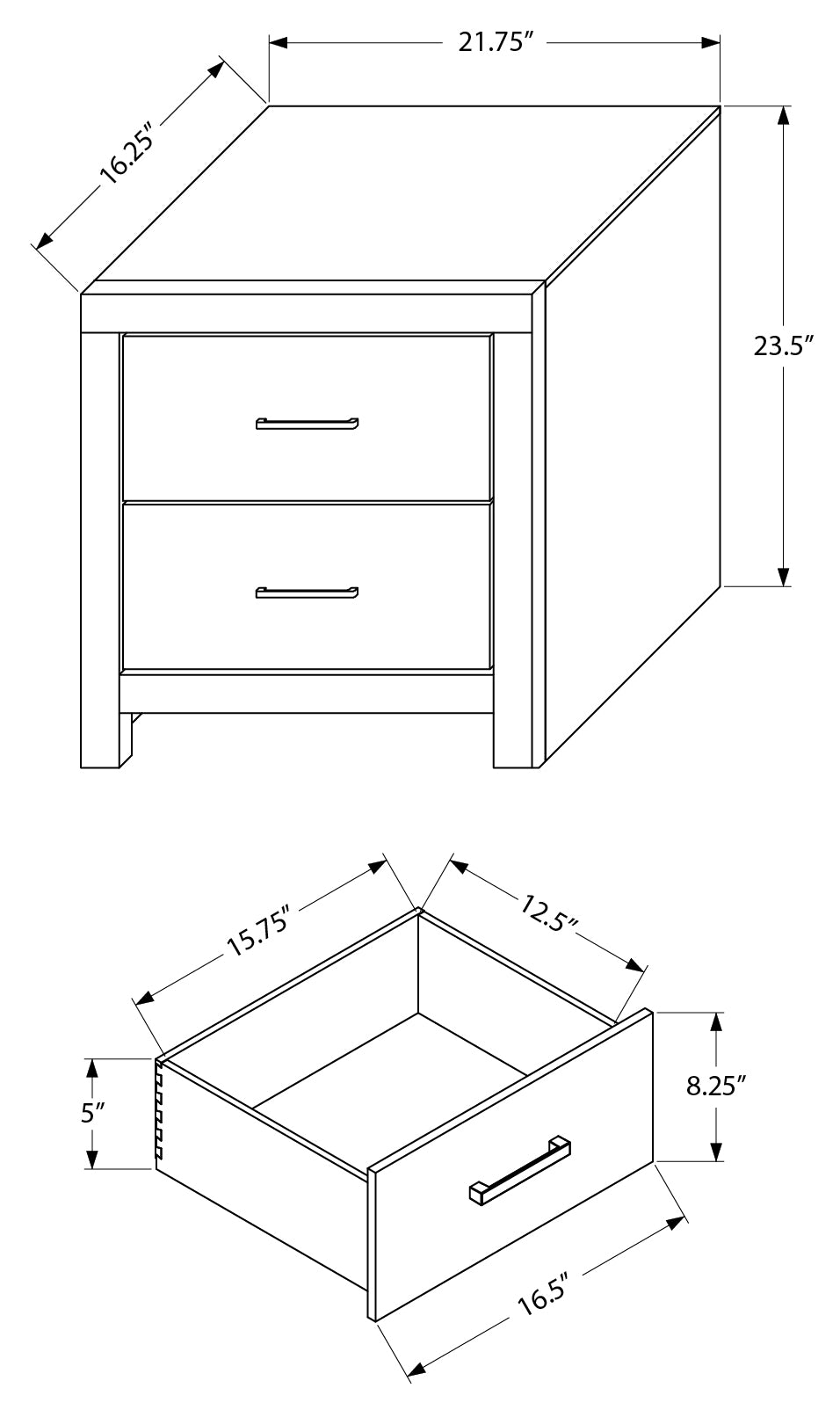 Bedroom Set - 2 Drawer Nightstand / Bleached Oak Finish