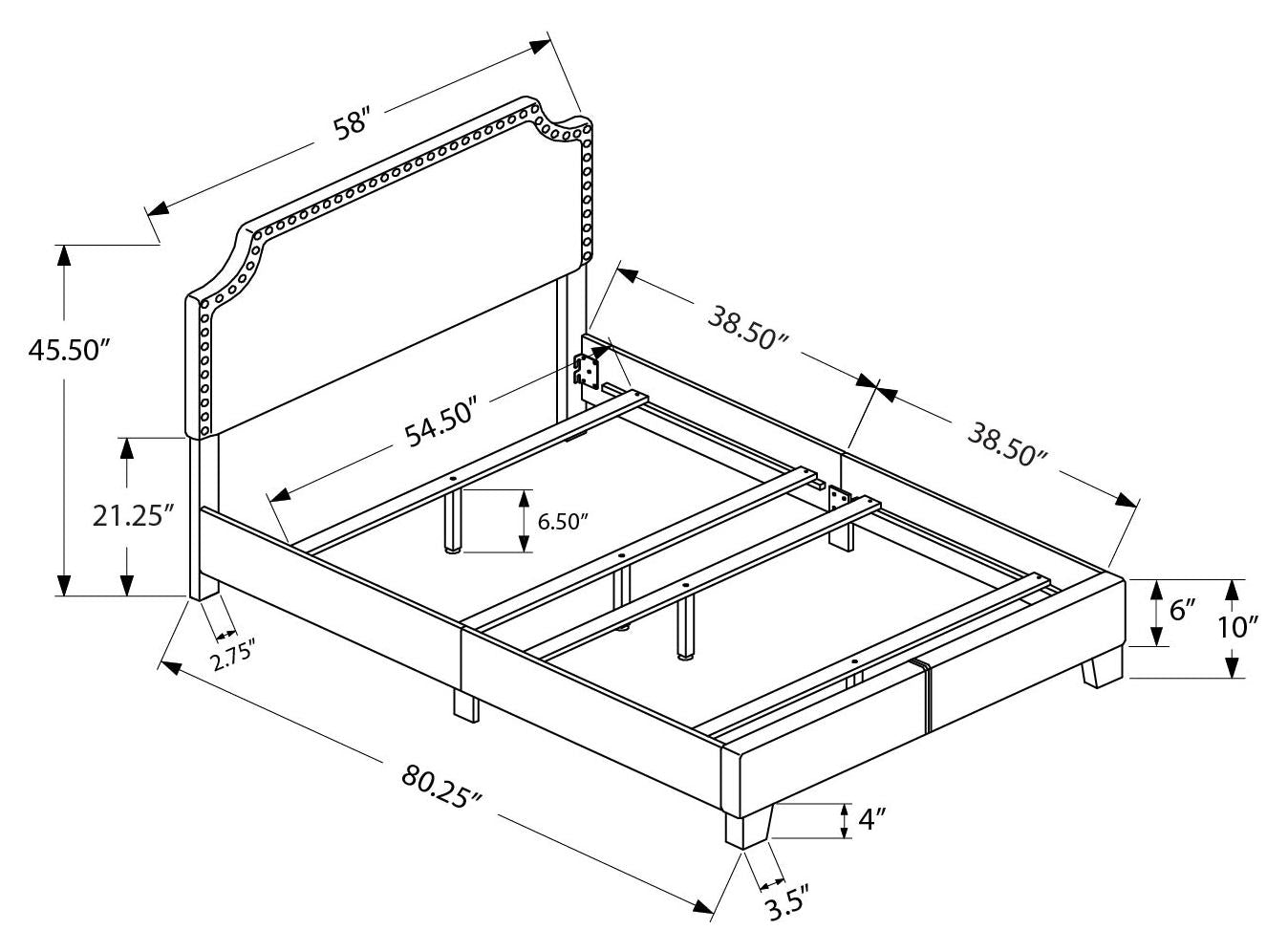 BED - FULL SIZE / GREY LINEN WITH CHROME TRIM