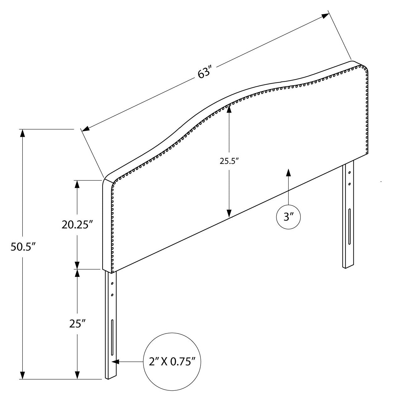 BED - QUEEN SIZE / BROWN LEATHER-LOOK HEADBOARD ONLY