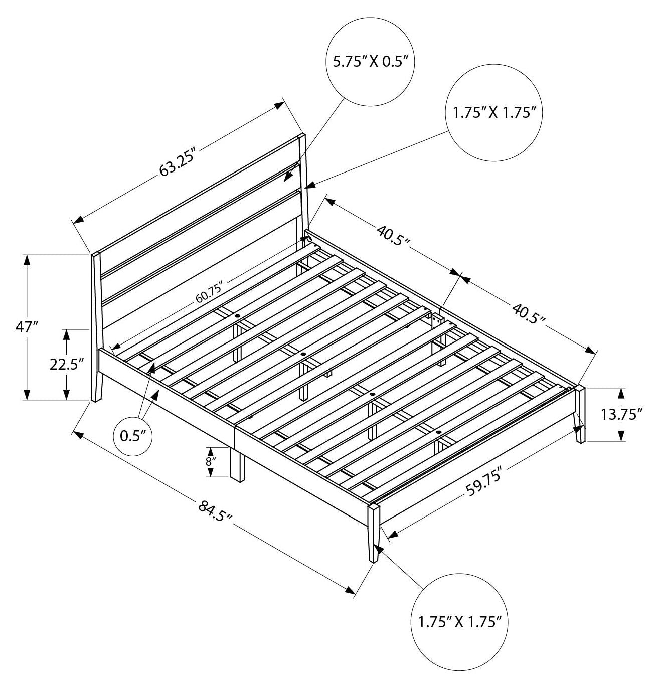 LIT - QUEEN SIZE / PLATEFORME EN BOIS MASSIF GRIS