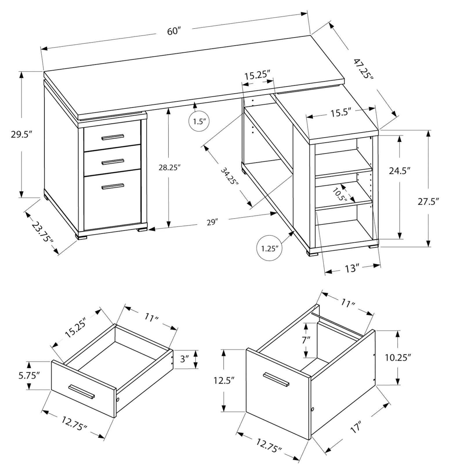 COMPUTER DESK - ESPRESSO LEFT OR RIGHT FACING CORNER