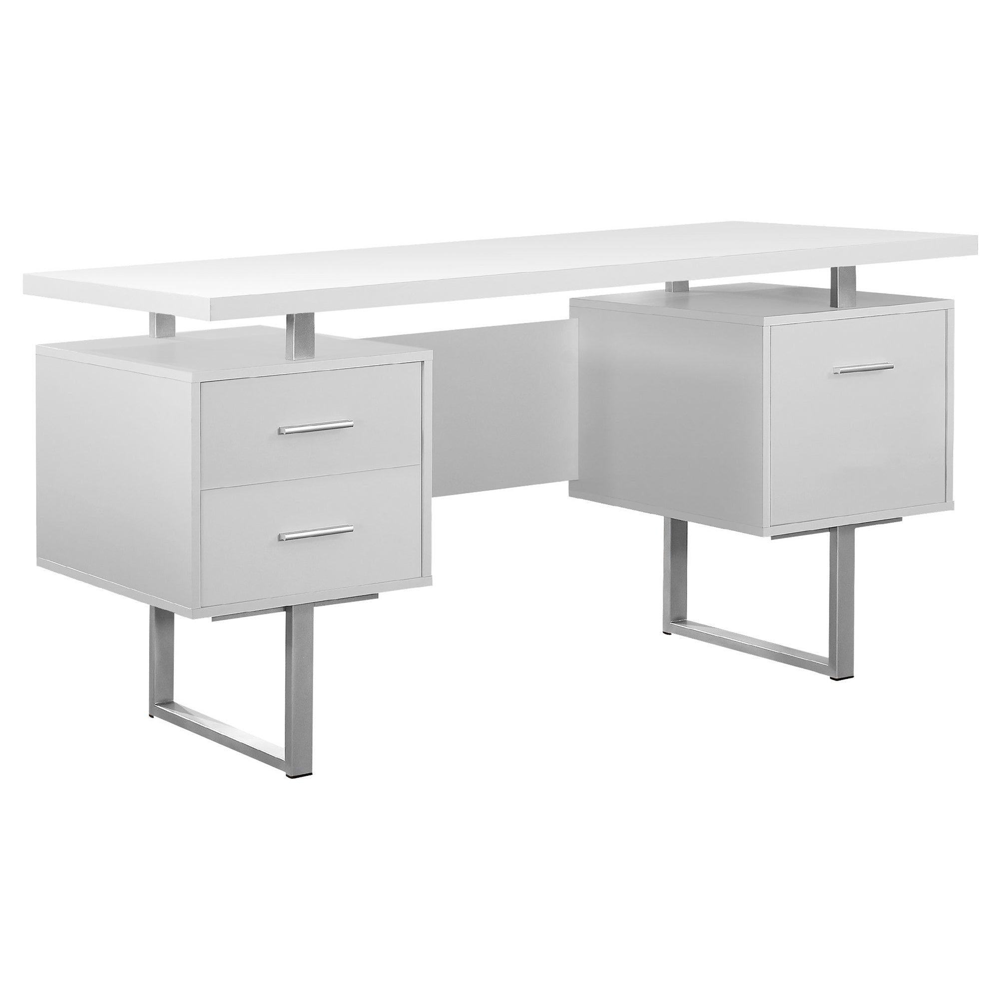 BUREAU D'ORDINATEUR - 60"L / ESPRESSO / MÉTAL ARGENTÉ
