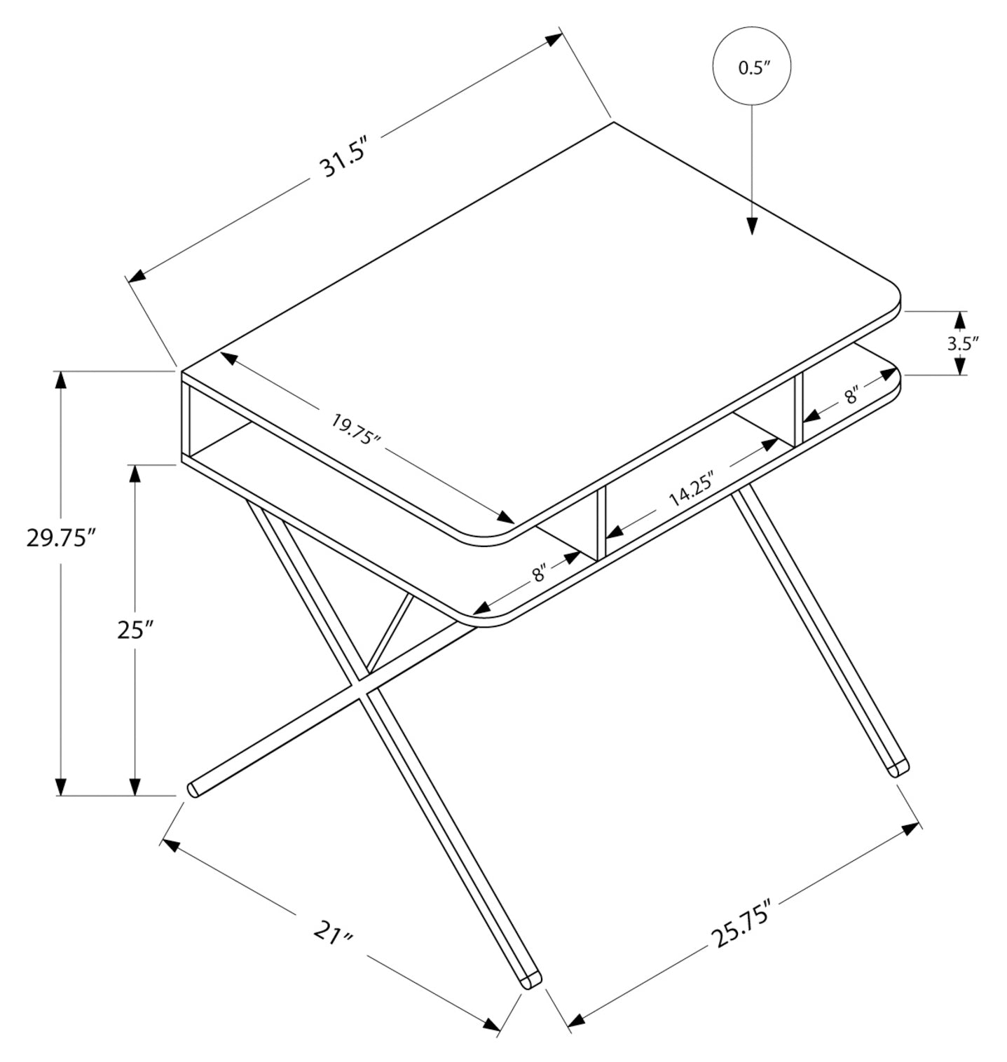 COMPUTER DESK - 31"L / WHITE TOP / SILVER METAL