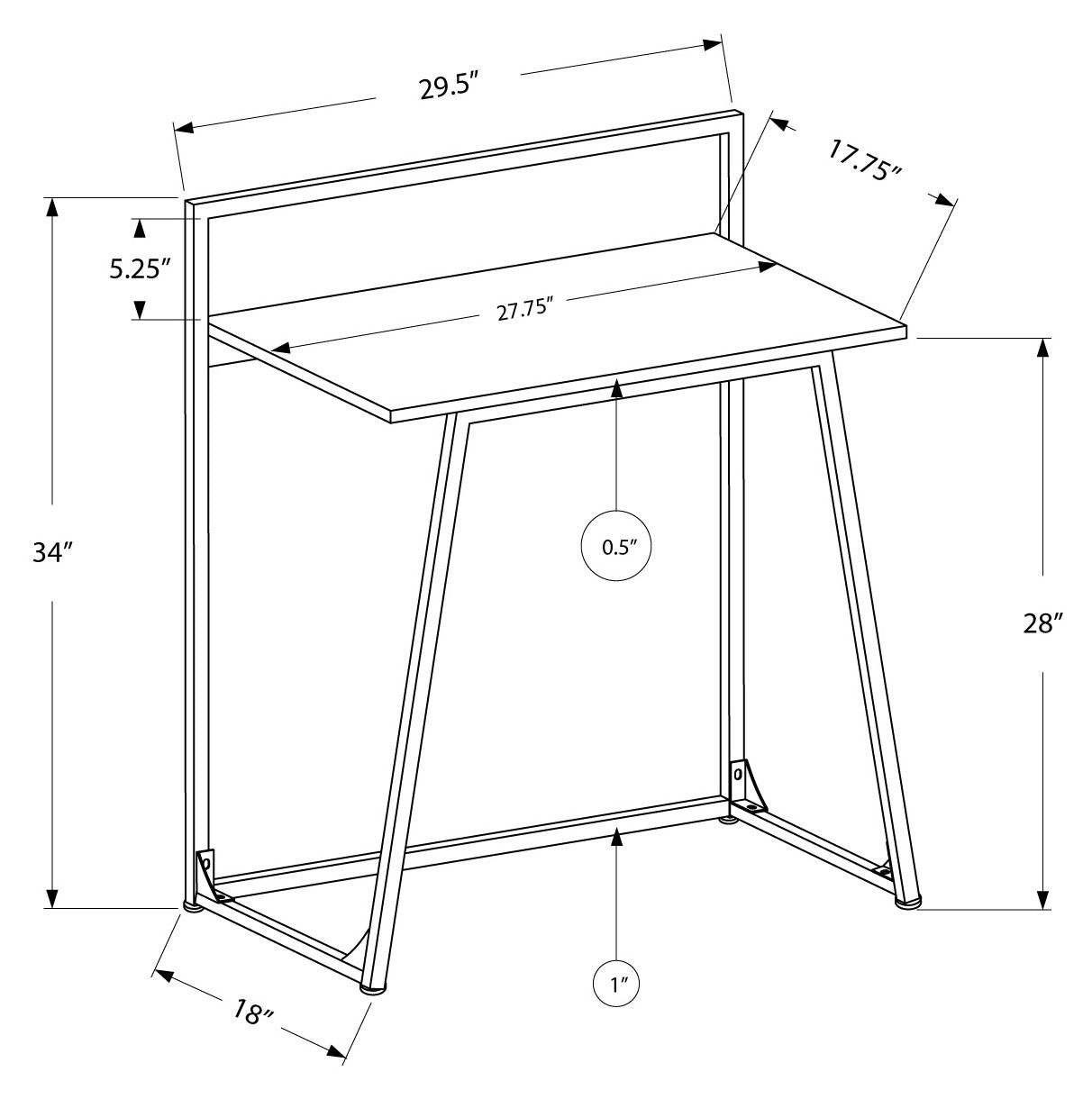 COMPUTER DESK - 30"L / JUVENILE WHITE / WHITE METAL