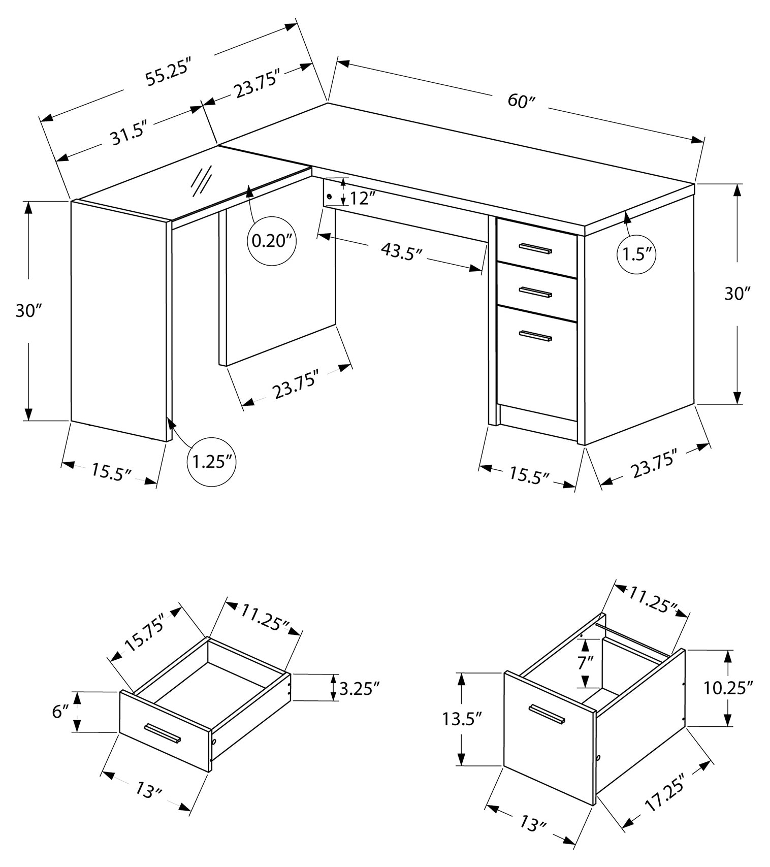 COMPUTER DESK - WHITE CORNER WITH TEMPERED GLASS