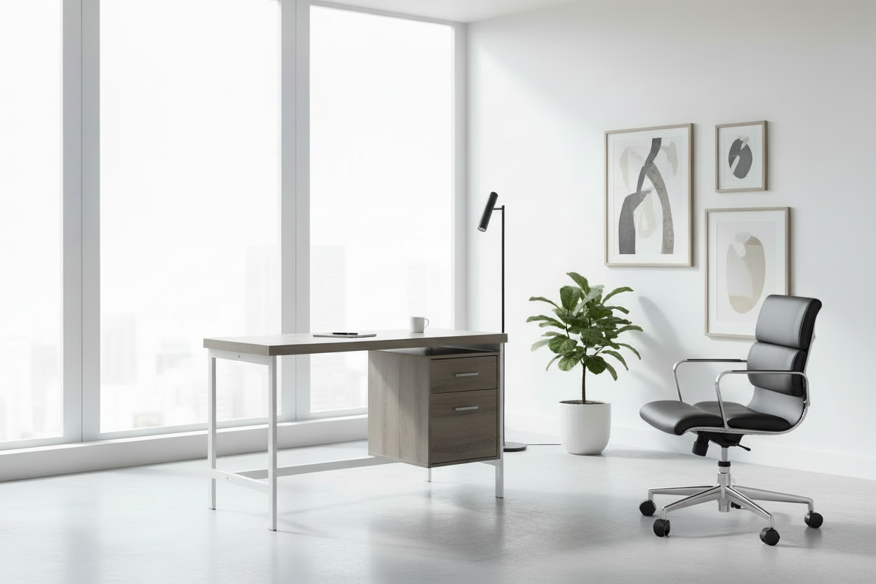 COMPUTER DESK - 48"L / WHITE / SILVER METAL
