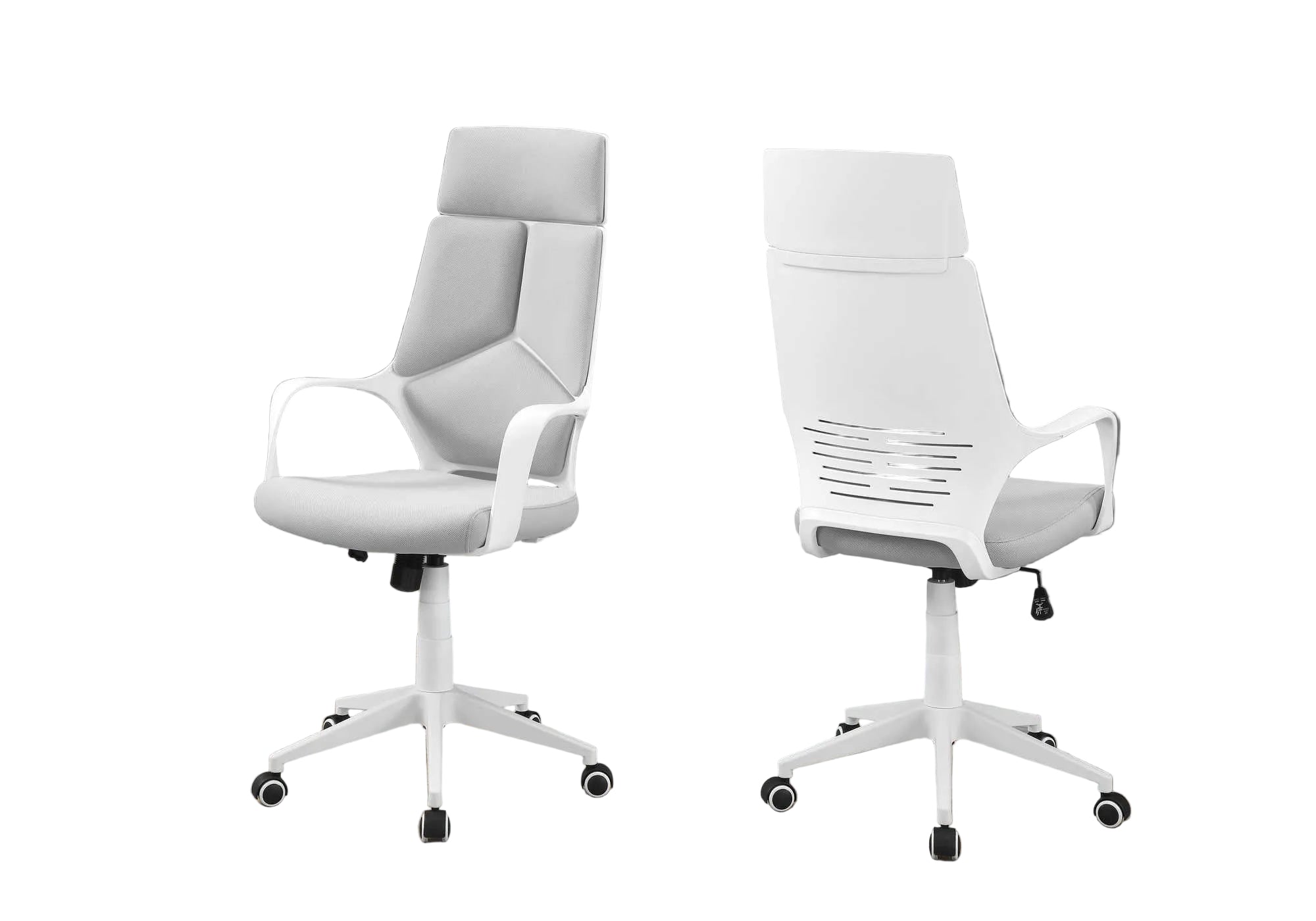 CHAISE DE BUREAU - TISSU BLANC / GRIS / DOSSIER HAUT EXECUTIVE