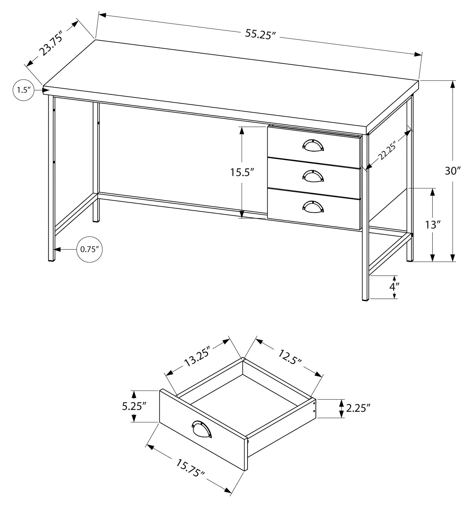 COMPUTER DESK - 55"L / BROWN RECLAIMED WOOD / BLACK METAL