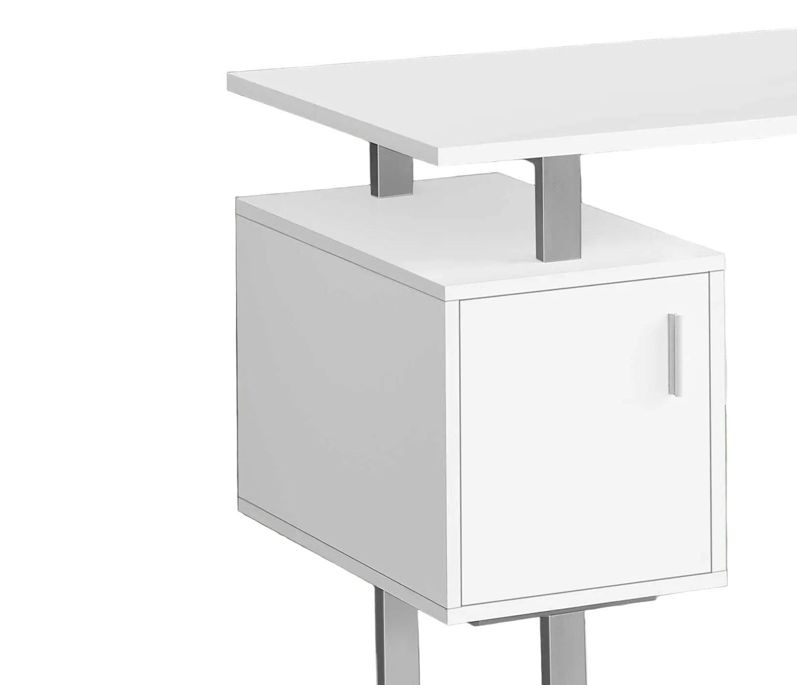 BUREAU D'ORDINATEUR - 48"L / BLANC / MÉTAL ARGENTÉ