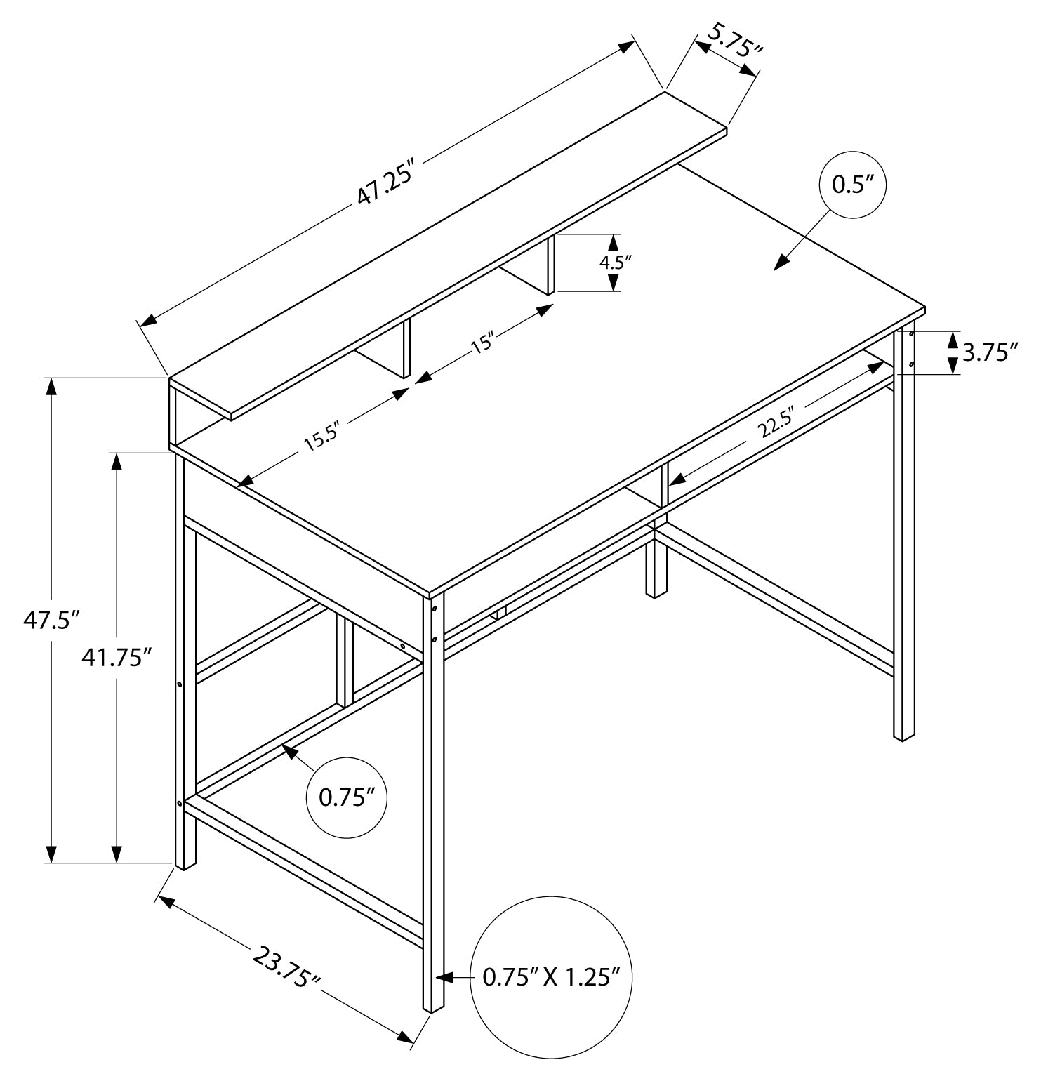 COMPUTER DESK - 48"L / BLACK / BLACK STANDING HEIGHT