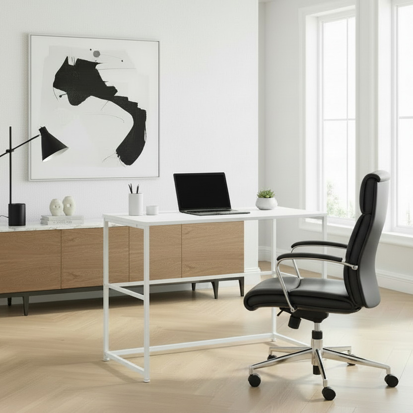 BUREAU D'ORDINATEUR - 40"L / BLANC / MÉTAL BLANC