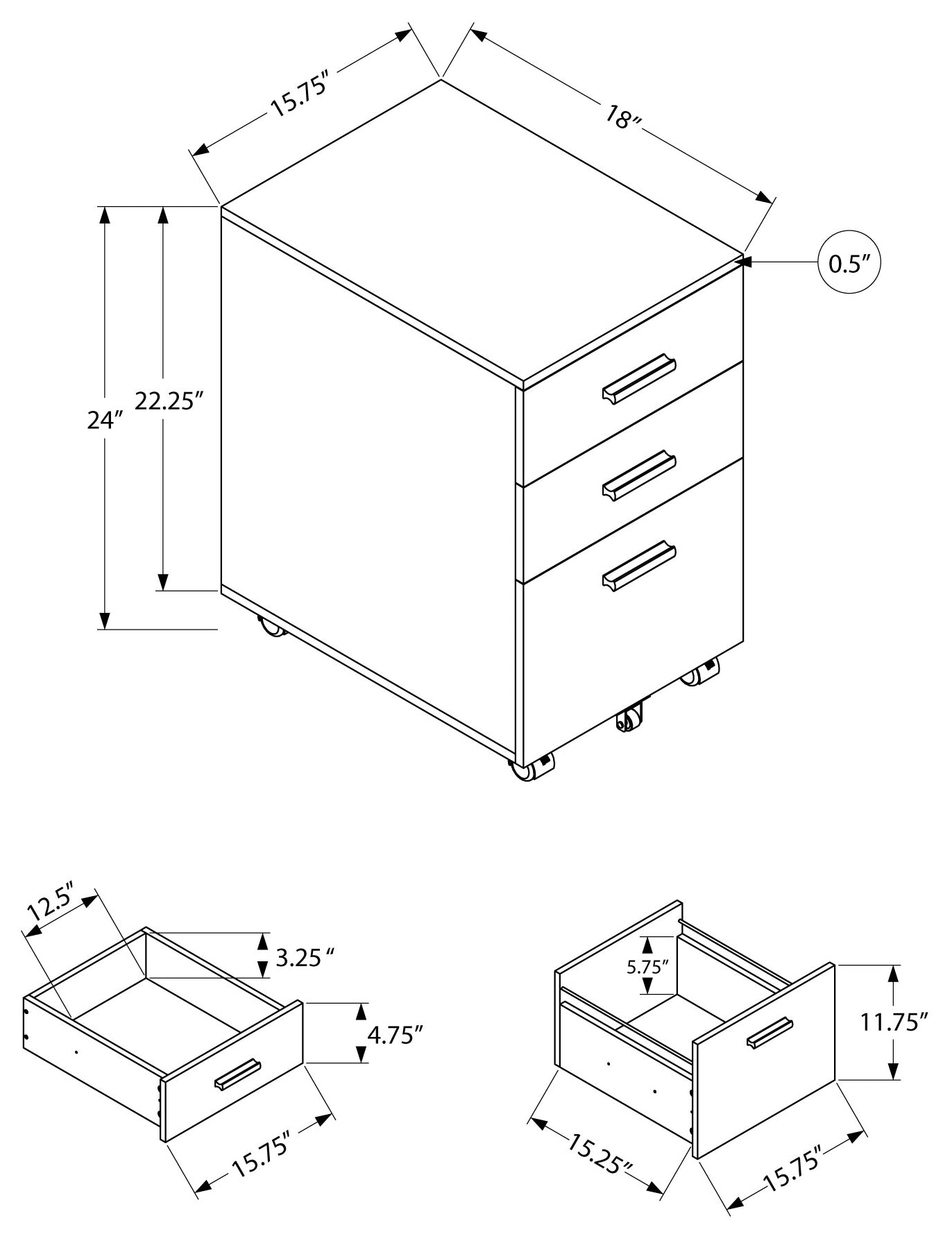 FILING CABINET - 3 DRAWER / WHITE ON CASTORS
