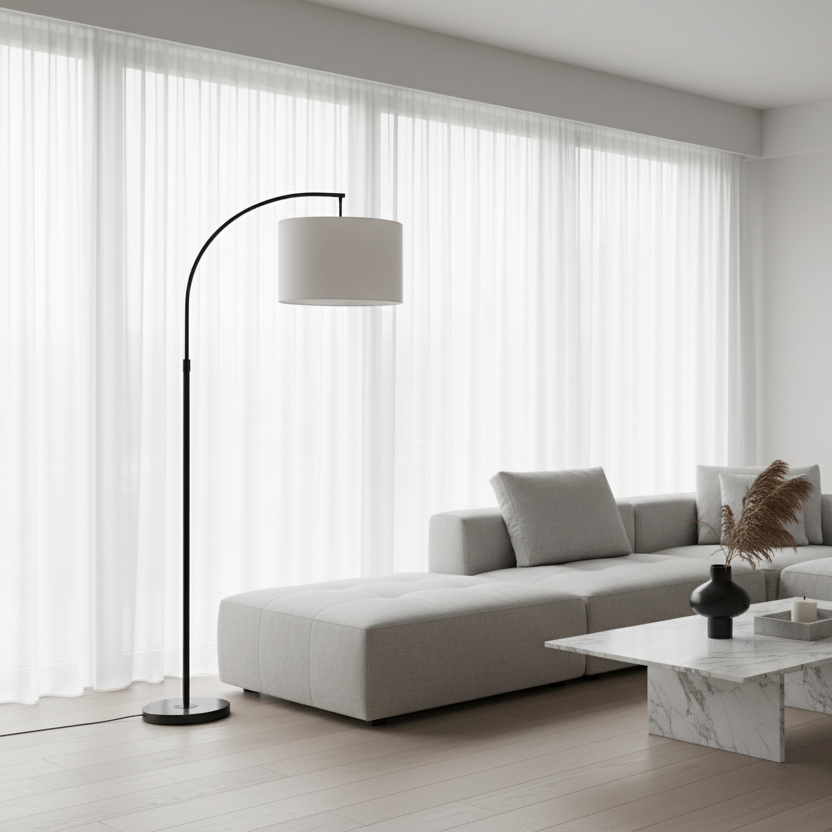 LIGHTING - 65"H ARC FLOOR LAMP BLACK METAL / IVORY