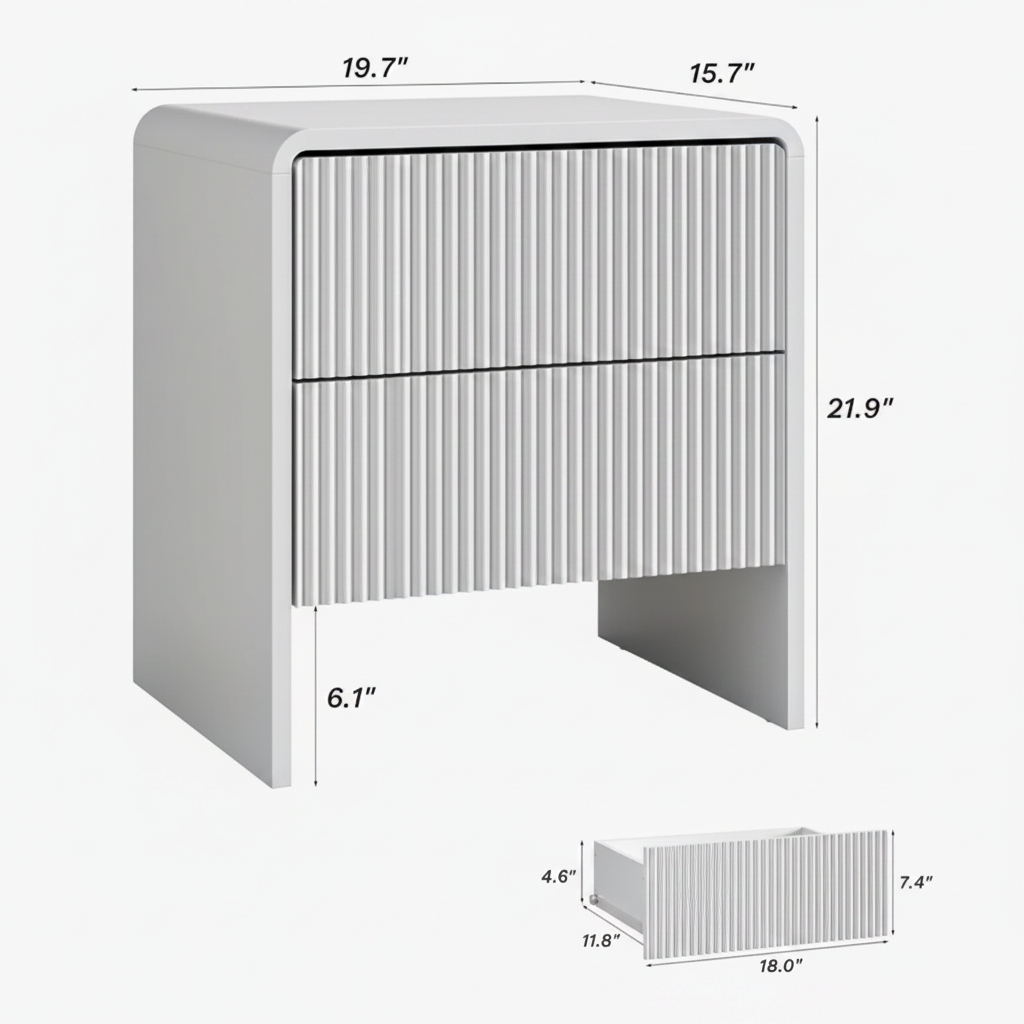 Modern Fluted Nightstand with 2 Drawers (Set of 2)