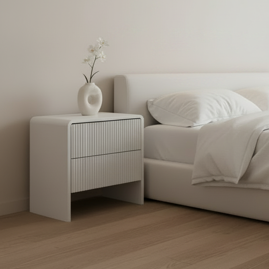 Modern Fluted Nightstand with 2 Drawers (Set of 2)