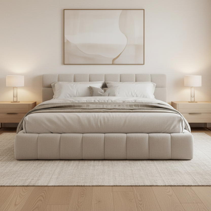 Chenille Upholstered Bed Frame With Headboard