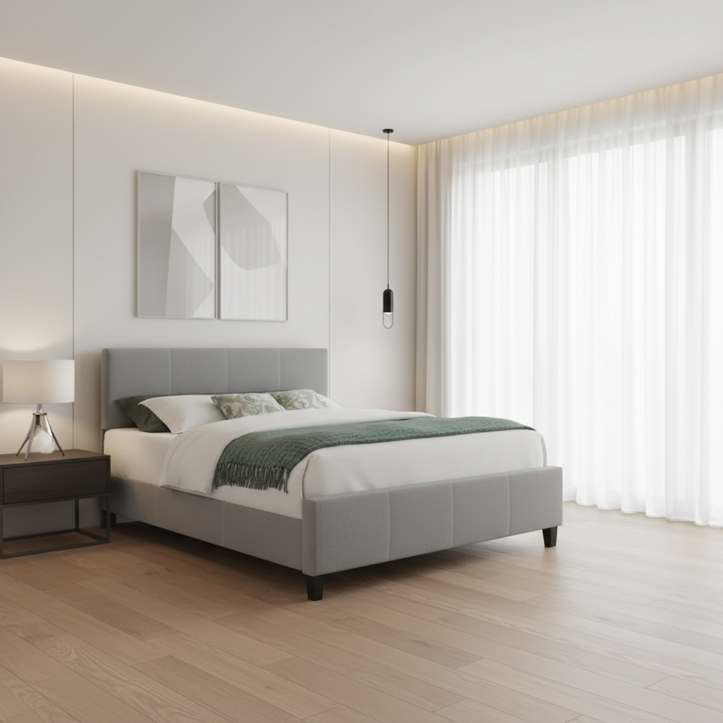 IF-137 Grey Fabric Bed With Contrast Stitching