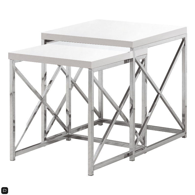 TABLES GIGOGNES - ENSEMBLE 2 PIÈCES / BLANC BRILLANT / MÉTAL CHROMÉ