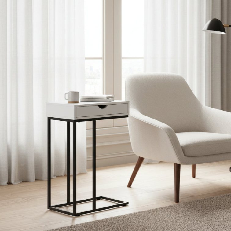 TABLE D'APPOINT - 25"H / BLANC / MÉTAL NOIR