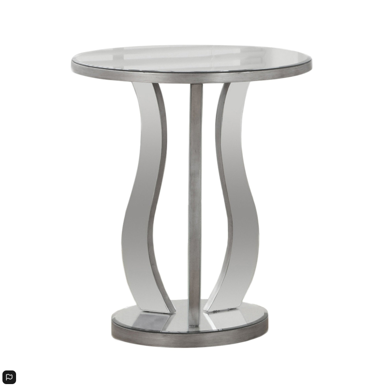 ACCENT TABLE - 20"DIA / BRUSHED SILVER / MIRROR