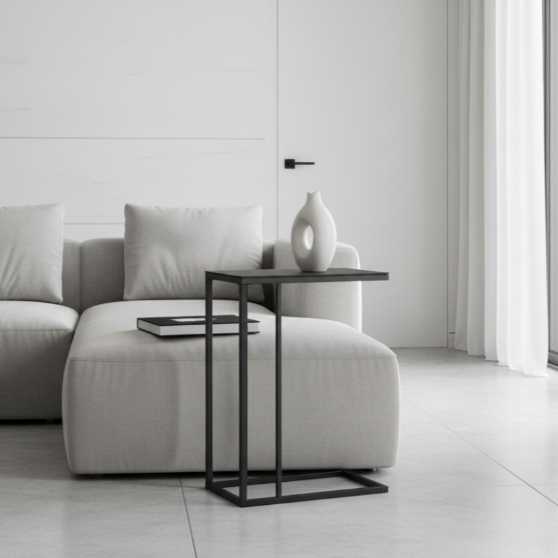 ACCENT TABLE - BLACK METAL / BLACK TEMPERED GLASS