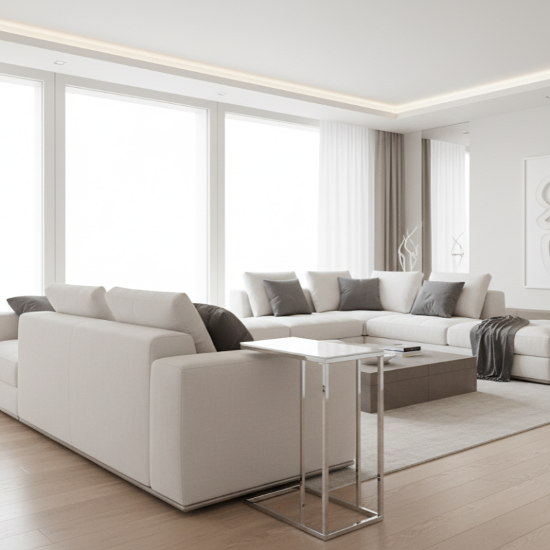 ACCENT TABLE - CHROME METAL WITH FROSTED TEMPERED GLASS