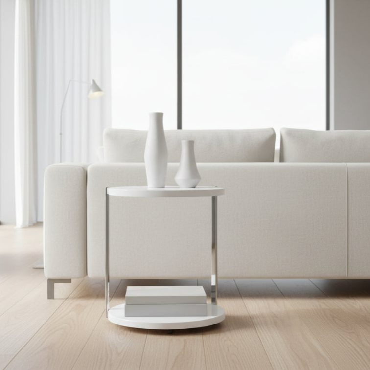 ACCENT TABLE - GLOSSY WHITE / CHROME METAL