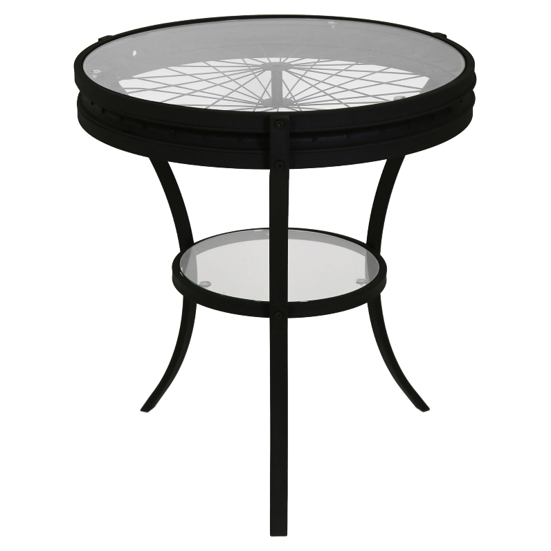 ACCENT TABLE - 22"DIA / BLACK WITH TEMPERED GLASS