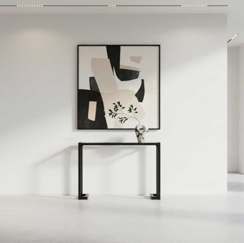 TABLE D'APPOINT - 42"L / NOIR / CONSOLE D'ENTRÉE EN VERRE TREMPÉ